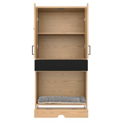 Sideboard – Multifunctionele Kast – Dressoir – Voederstation – Hondenkast – Eikenlook – Hoogte 160 cm – Inclusief Voederstation En Comfortabele Hondenmand