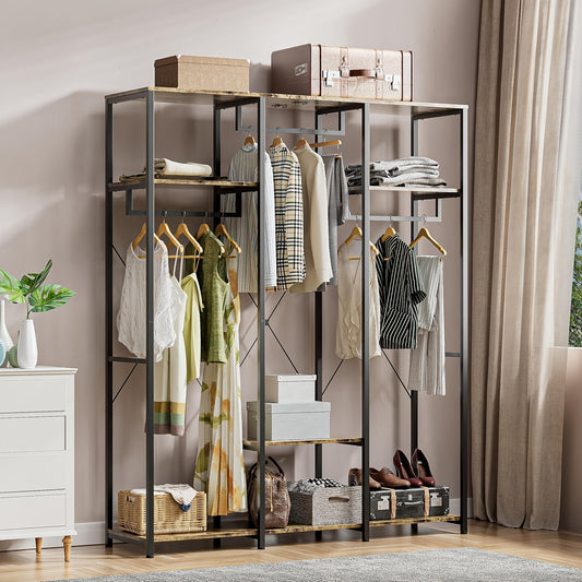 Open Wardrobe/clothes Rack, 40 X 150 X 182 Cm | Vintage Style Bedroom Clothes Rack, Made Of High-quality Engineered Wood and Metal, Freestanding Walk-in Clothes Rack With Rod and Shelf, Black