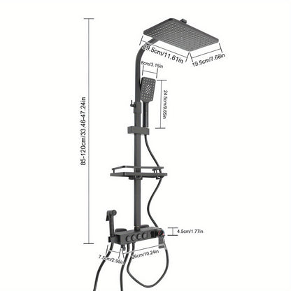 Black Shower Set with Adjustable Height Shower Rail