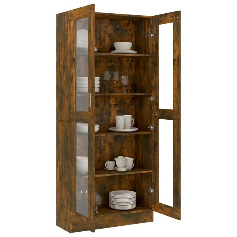 Modern Oak Wood Showcase Cabinet with Shutter Doors - 82.5x30.5x185.5cm Large Floor-Mounted Display Cabinet, No Electricity Needed