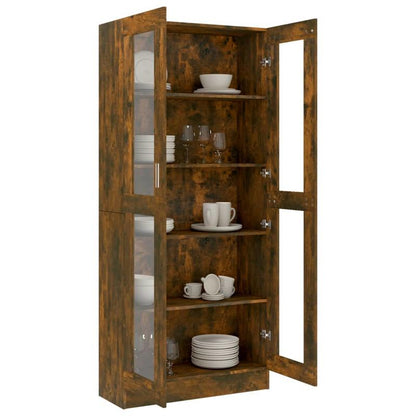 Modern Oak Wood Showcase Cabinet with Shutter Doors - 82.5x30.5x185.5cm Large Floor-Mounted Display Cabinet, No Electricity Needed