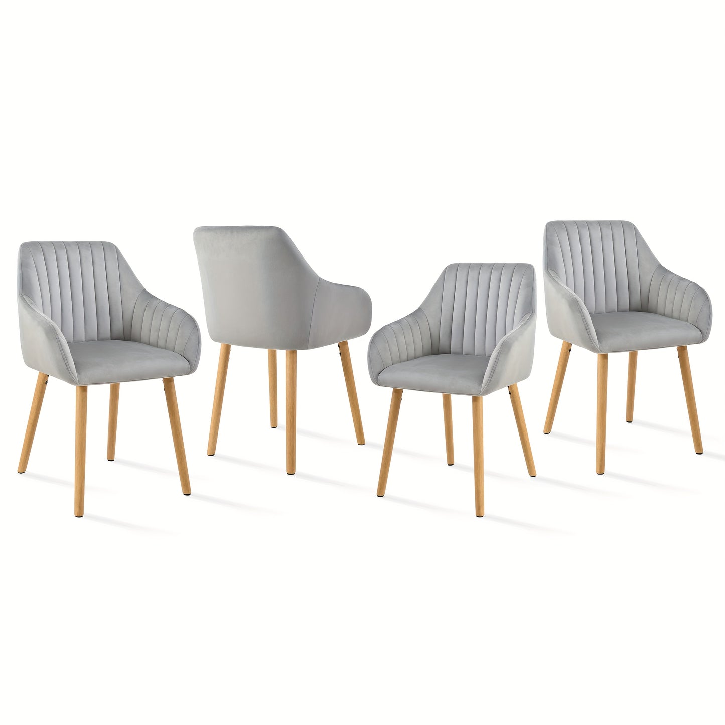 Set van 2/4/6 Minimalistische Eetkamerstoelen – Comfortabele Stoelen met Rugleuning, Armleuningen en Houten Poten – Grijs, Voor Eetkamer en Hal