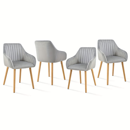 Set van 2/4/6 Minimalistische Eetkamerstoelen – Comfortabele Stoelen met Rugleuning, Armleuningen en Houten Poten – Grijs, Voor Eetkamer en Hal