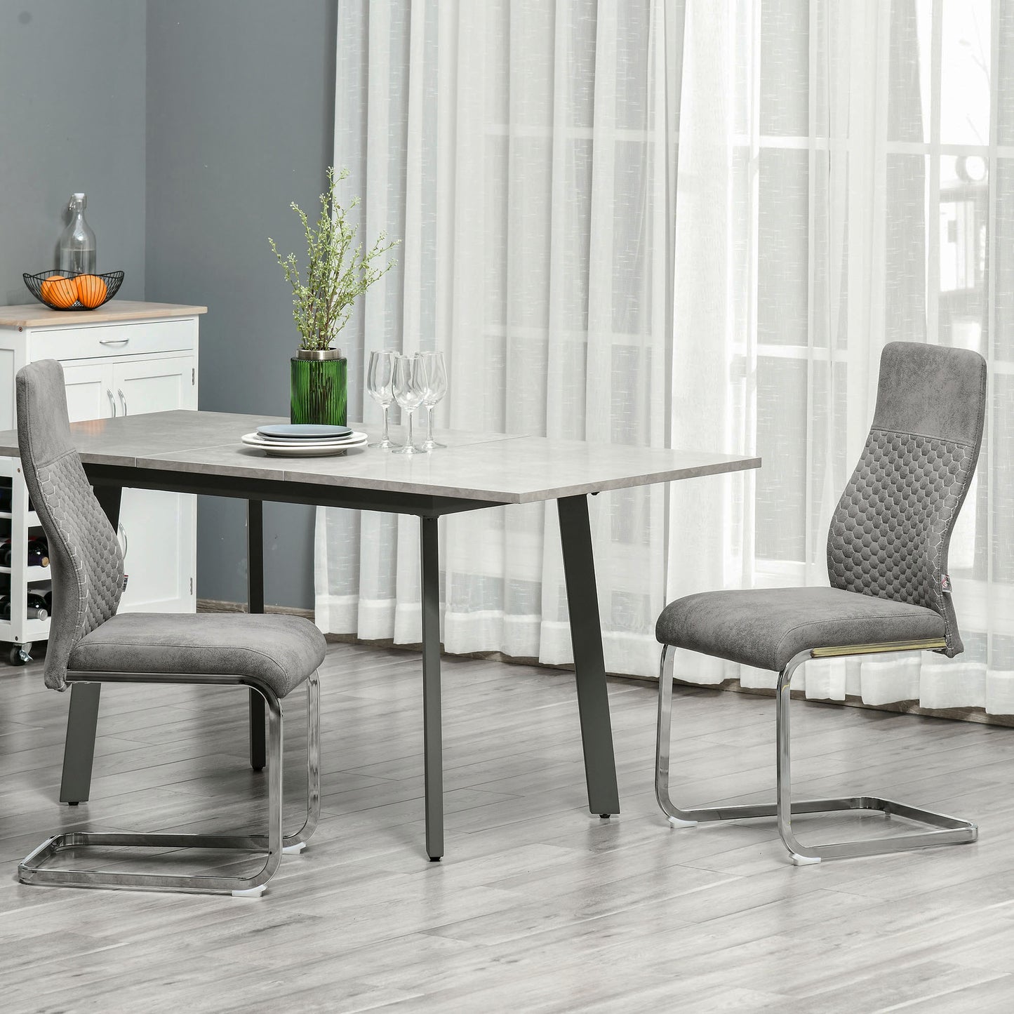 Eetkamerstoelen – Keukenstoelen – Stoelenset – Dinersstoelen – Grijs – Microfiber Bekleding – Stevig Stalen Frame – 45x61x98 cm – Antislip Ruitmotief