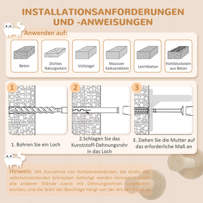 Krabpaal – Kattenboom – Kattenmeubel – Klimwand – Krabwand – Muurbevestigd – Ruimtebesparend Ontwerp – 110x56x73 cm – Sisal Krabpalen – Beige