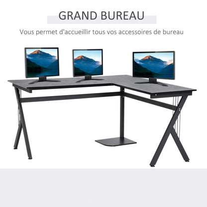 Hoekbureau – Computerbureau – Bureau – Werkplek – Bureau Met Opbergruimte – Zwart MDF Blad – Robuust Stalen Frame – 155x130x76 cm – Anti-slip Pootdoppen
