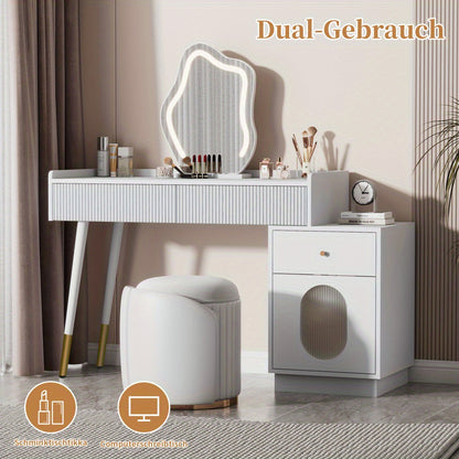 Kaptafel – Make-uptafel – Sieradentafel – Cosmeticatafel – Dressing Table – Wit Design – 3 Ruime Lades & Deur – Compact 100x75x40 cm