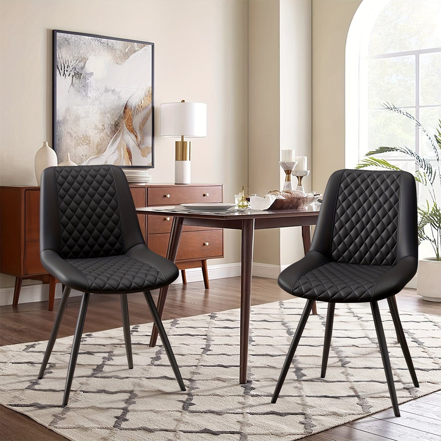 Eetkamerstoelen – Stoelen – Kuipstoelen – Eettafelstoelen – Woonkamerstoelen – Kunstleren Bekleding – Hoge Rugleuning – Set Van 2 – Metalen Frame – Donkerbruin
