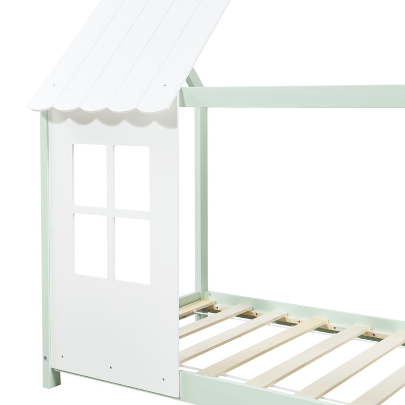 Kinderbed – Halfopen Huisbed – Huisvormig Bed – Kinderbed Frame – Bed Voor Kinderen – 90x200 cm Wit – Massief Dennenhout – Sfeervolle Decoratieve Ramen