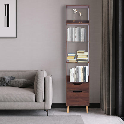 Boekenkast – Boekrek – Opbergrek – Boekenplank – Wandkast – Walnootkleur – Hoogte 180 cm – Massief Hout
