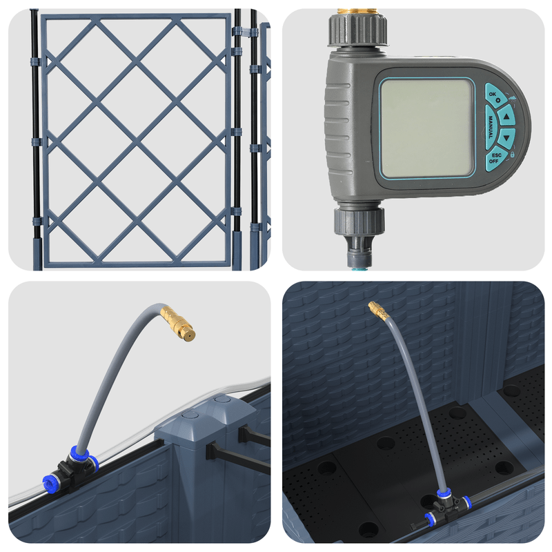 Plantenbak Met Irrigatiesysteem – Bloembak – Tuinbak – Plantenpot – Waterreservoir – Set Van 2 – Grijs – Zelfbewaterend – Duurzaam Materiaal