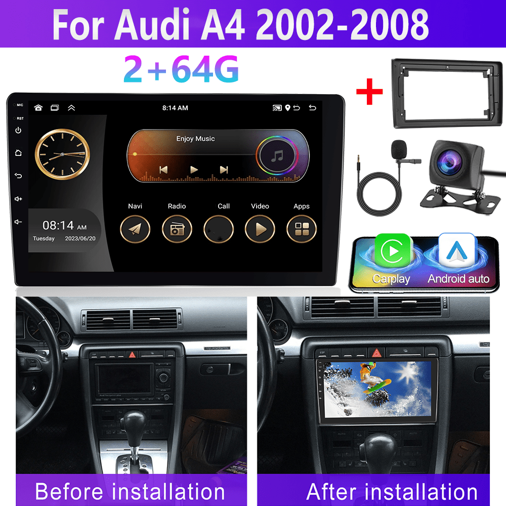 Autoradio – Auto Radio – Car Audio – 2-DIN Autoradio – Android 13 Autoradio – 9 Inch Touchscreen – Draadloze CarPlay & Android Auto – Inclusief AHD Achteruitrijcamera & Microfoon