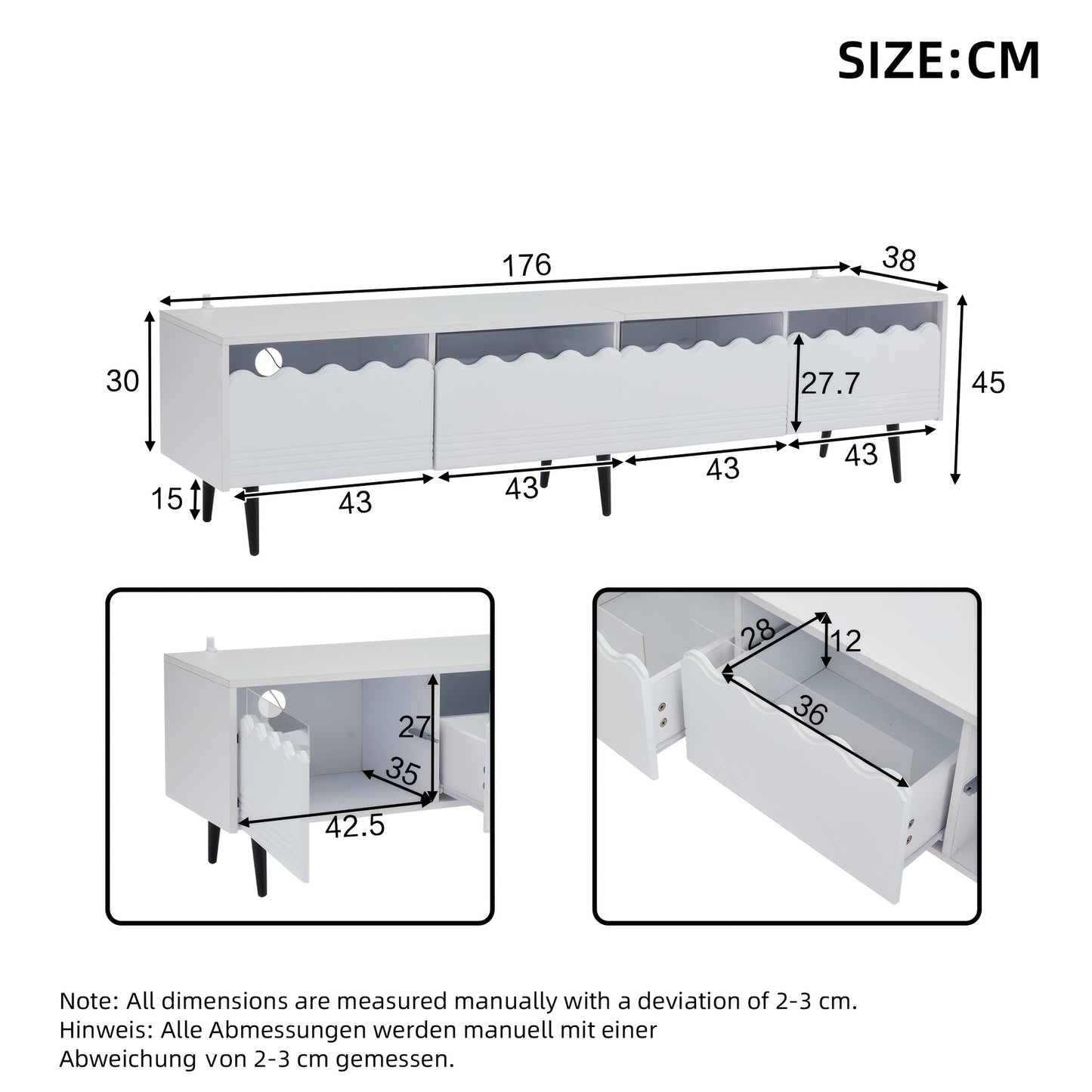 Modern White TV Stand with 2 Drawers & 6 Legs - Sturdy Metal Frame, 2-Tier Design for 75-Inch TVs, Space-Saving Living Room Furniture, No Power Needed, Easy Assembly, Durable & Stylish Storage Solution, Tv Table for Living Ro