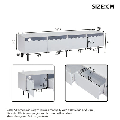 Modern White TV Stand with 2 Drawers & 6 Legs - Sturdy Metal Frame, 2-Tier Design for 75-Inch TVs, Space-Saving Living Room Furniture, No Power Needed, Easy Assembly, Durable & Stylish Storage Solution, Tv Table for Living Ro