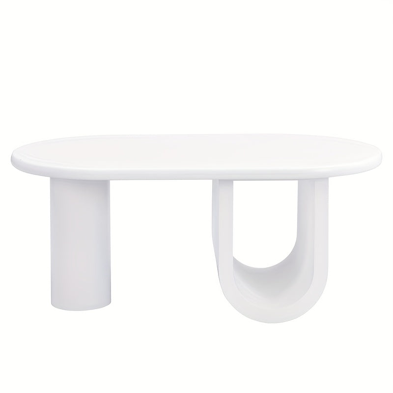 Contemporary White Oval Coffee Table Featuring a Minimalist Design, Sturdy U-Shaped Legs, Low-Maintenance Surface, Perfect for The Living Room, Ample Storage Capacity, Measurements: 98.5 X 53.5 X 42 Cm.