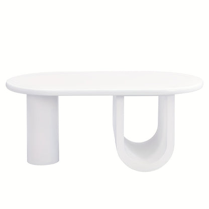 Contemporary White Oval Coffee Table Featuring a Minimalist Design, Sturdy U-Shaped Legs, Low-Maintenance Surface, Perfect for The Living Room, Ample Storage Capacity, Measurements: 98.5 X 53.5 X 42 Cm.