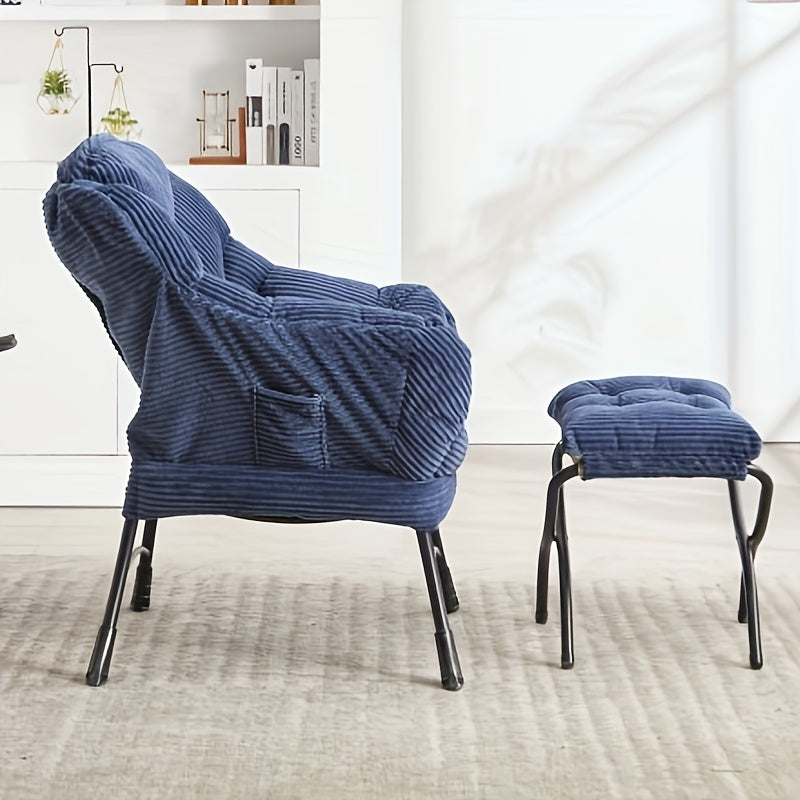 Fauteuil – Relaxstoel – Leesstoel – Loungefauteuil – Armstoel – Velvet Bekleding – Met Metalen Frame – Compact Navyblauw