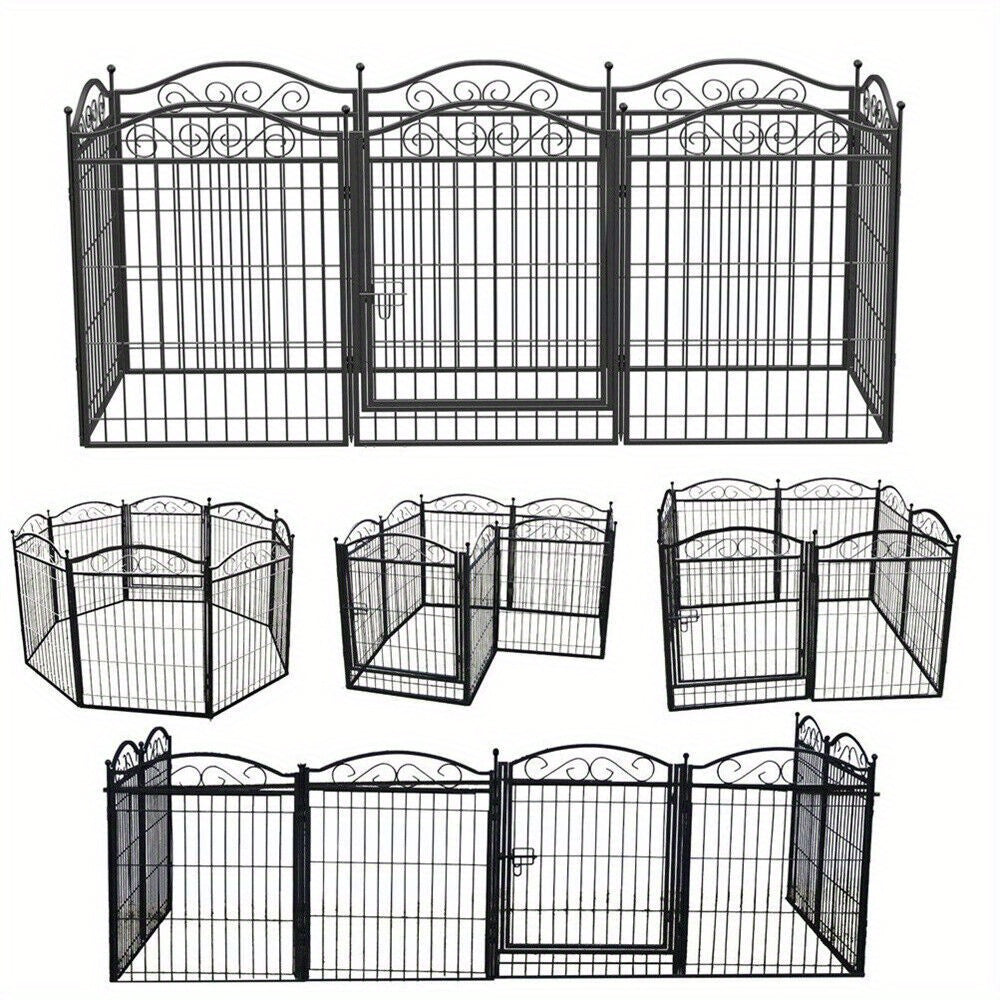 Hondenren – Hekken – Puppyren – Dierenren – Tuinren – 8 Panelen Metalen Hondenren 190x63x80 cm – Robuust Staal – Geschikt Binnen en Buiten