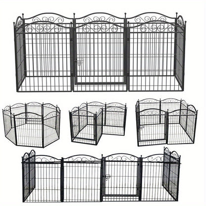 Hondenren – Hekken – Puppyren – Dierenren – Tuinren – 8 Panelen Metalen Hondenren 190x63x80 cm – Robuust Staal – Geschikt Binnen en Buiten