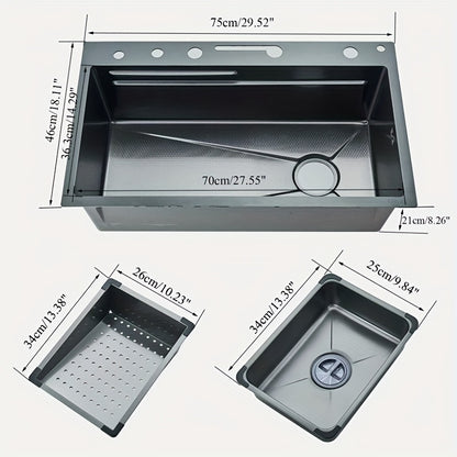 Inbouw Spoelbak Keuken – Spoelbak Werkstation – Keukenspoelbak RVS – Enkele Kom Spoelbak – Multifunctionele Spoelbak – Roestvrij Staal – Inclusief Kraan En Zeeppomp – Grijs
