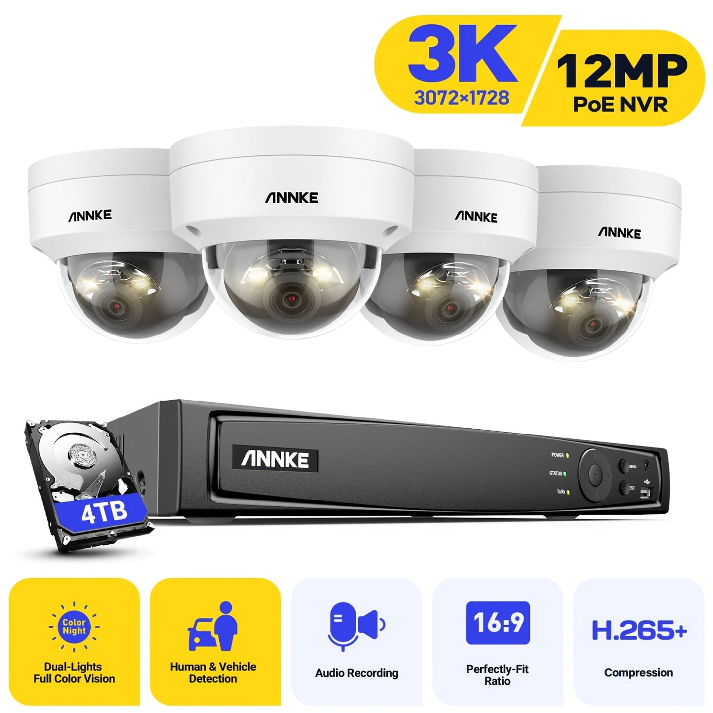 Bewakingscamera Set – Beveiligingscamera – CCTV Camera – Dome Camera – Beveiligingssysteem – 4TB HDD Opslag – Bedraad Design