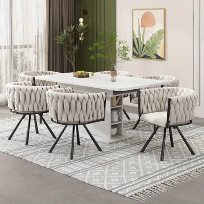 Eetkamerstoel – Bureaustoel – Draaifauteuil – Stoelenset – Linnen Bekleding – Licht Beige – Zwarte Metalen Poten – Draaibaar – Compact Formaat
