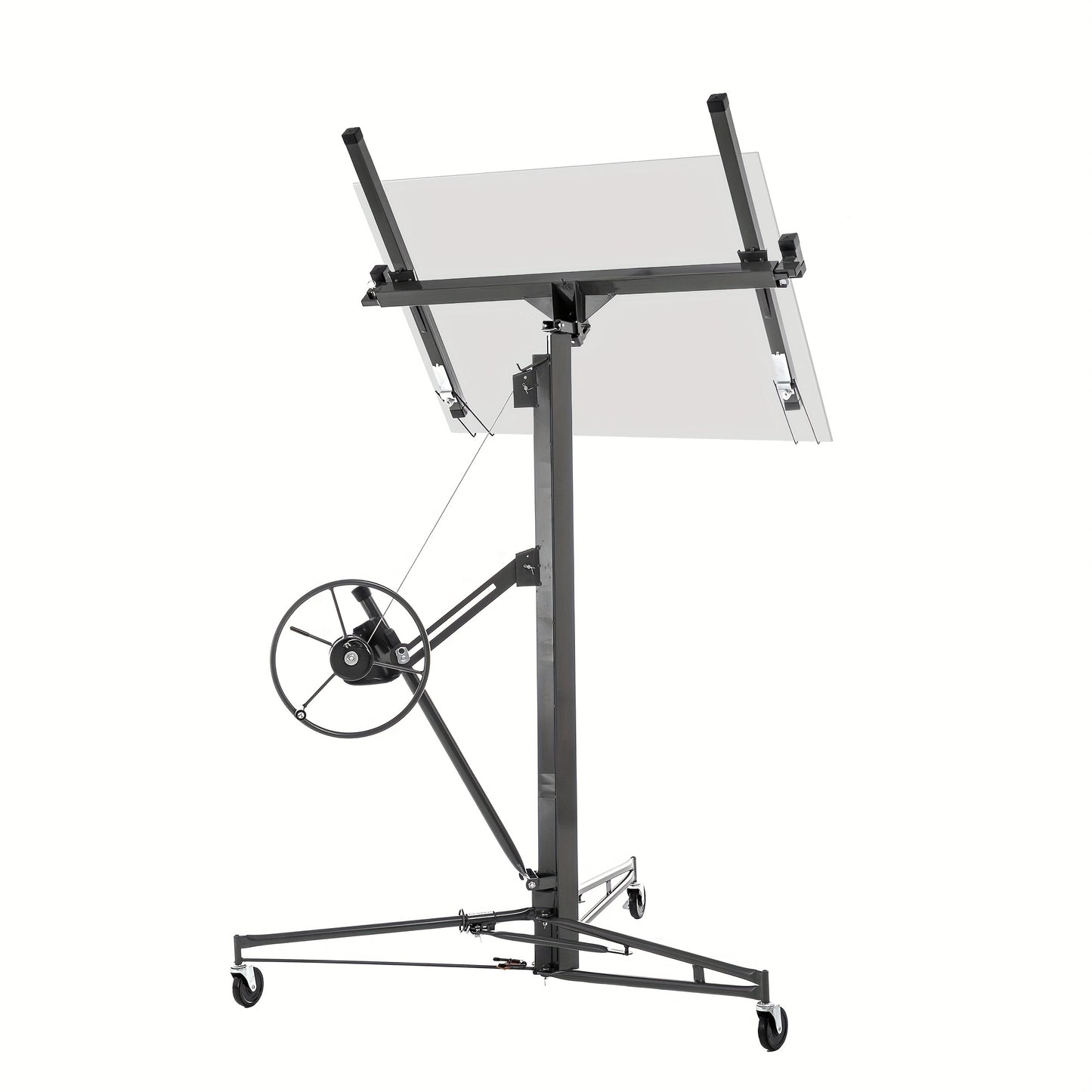 Foldable Heavy-Duty Plasterboard Lift Suitable for Plasterboards - Adjustable Height (180-470cm), Portable 3-Wheel Lift with Parking Brake & 60° Tilt, Metal Frame for Drywall Installation, Ceiling & Wall - Ideal for DIY & Pr
