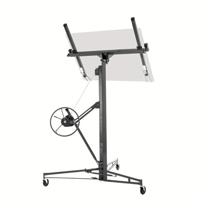 Foldable Heavy-Duty Plasterboard Lift Suitable for Plasterboards - Adjustable Height (180-470cm), Portable 3-Wheel Lift with Parking Brake & 60° Tilt, Metal Frame for Drywall Installation, Ceiling & Wall - Ideal for DIY & Pr