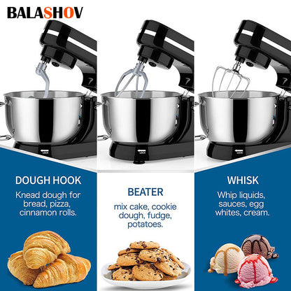 Elektrische Standmixer – Keukenmixer – Handmixer – Mixer Blender – Mixer Grinder – 4,2 Liter – 6 Snelheden Kippend Hoofd – Inclusief Deeghaak, Klopper & Menghaak – Zwart