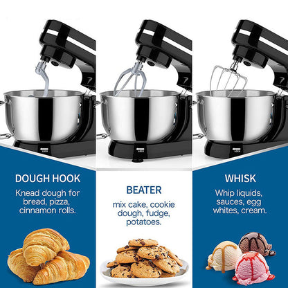 Elektrische Keukenmixer – Standmixer – Handmixer – Mixer Blender – Mixer Grinder – 4.2 Liter Mengkom – 6 Snelheden Met Deeghaak & Klopper – Zwart