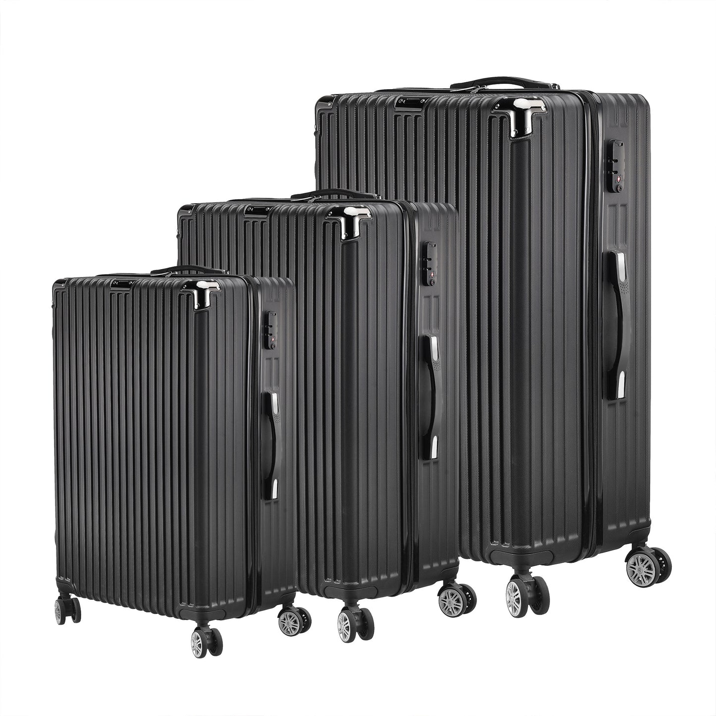Kofferset – Reiskoffer – Trolley – Handbagage – Hardcase – ABS HardShell – TSA Cijferslot – 4 Wielen – Lichtgewicht – Zwart