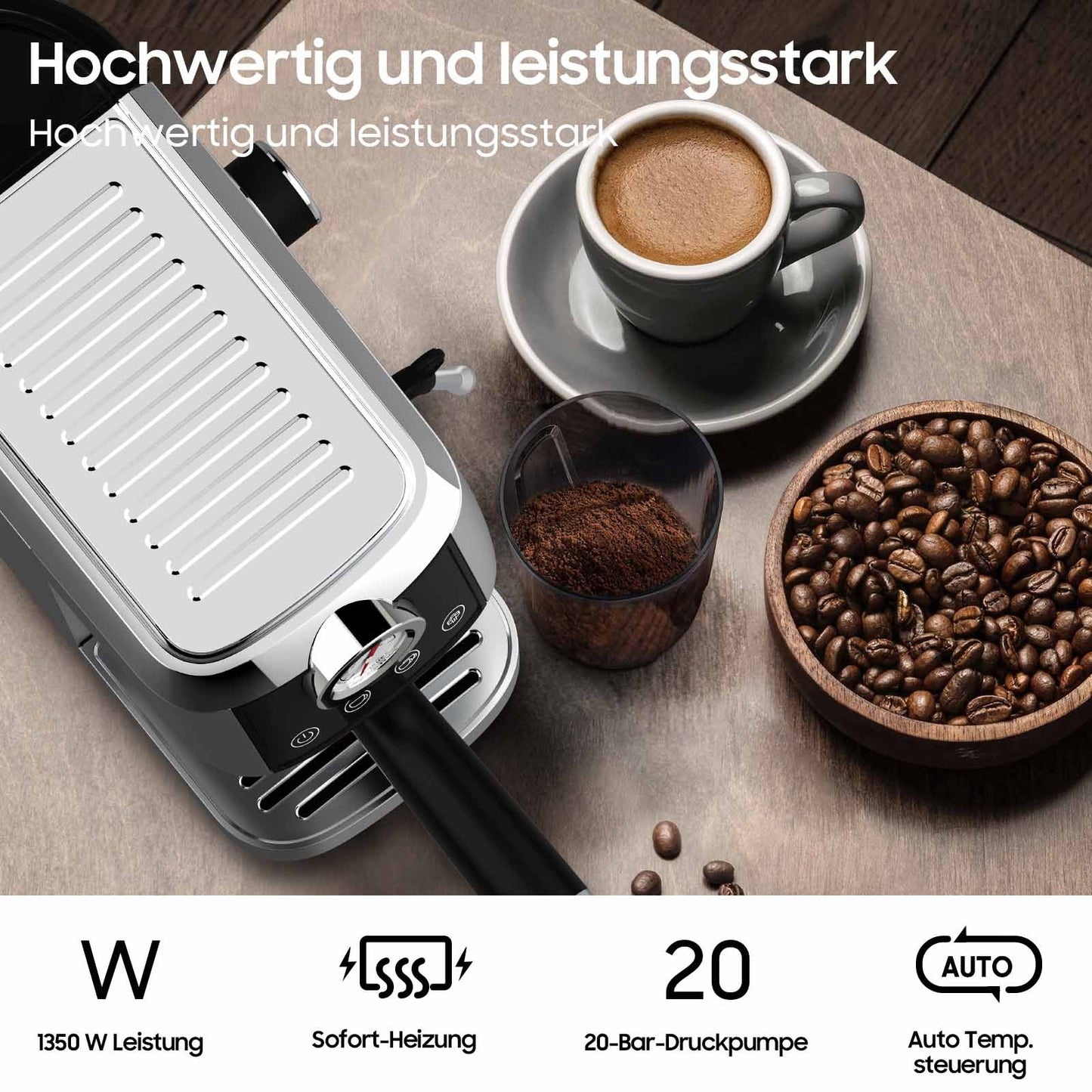 Espressomachine – Koffiezetapparaat – Koffiemachine – Siebdrager – Volautomaat – 20 Bar Italiaanse Pomp – RVS Behuizing 1,3L Watertank