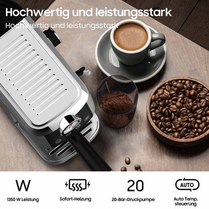Espressomachine – Koffiezetapparaat – Koffiemachine – Siebdrager – Volautomaat – 20 Bar Italiaanse Pomp – RVS Behuizing 1,3L Watertank