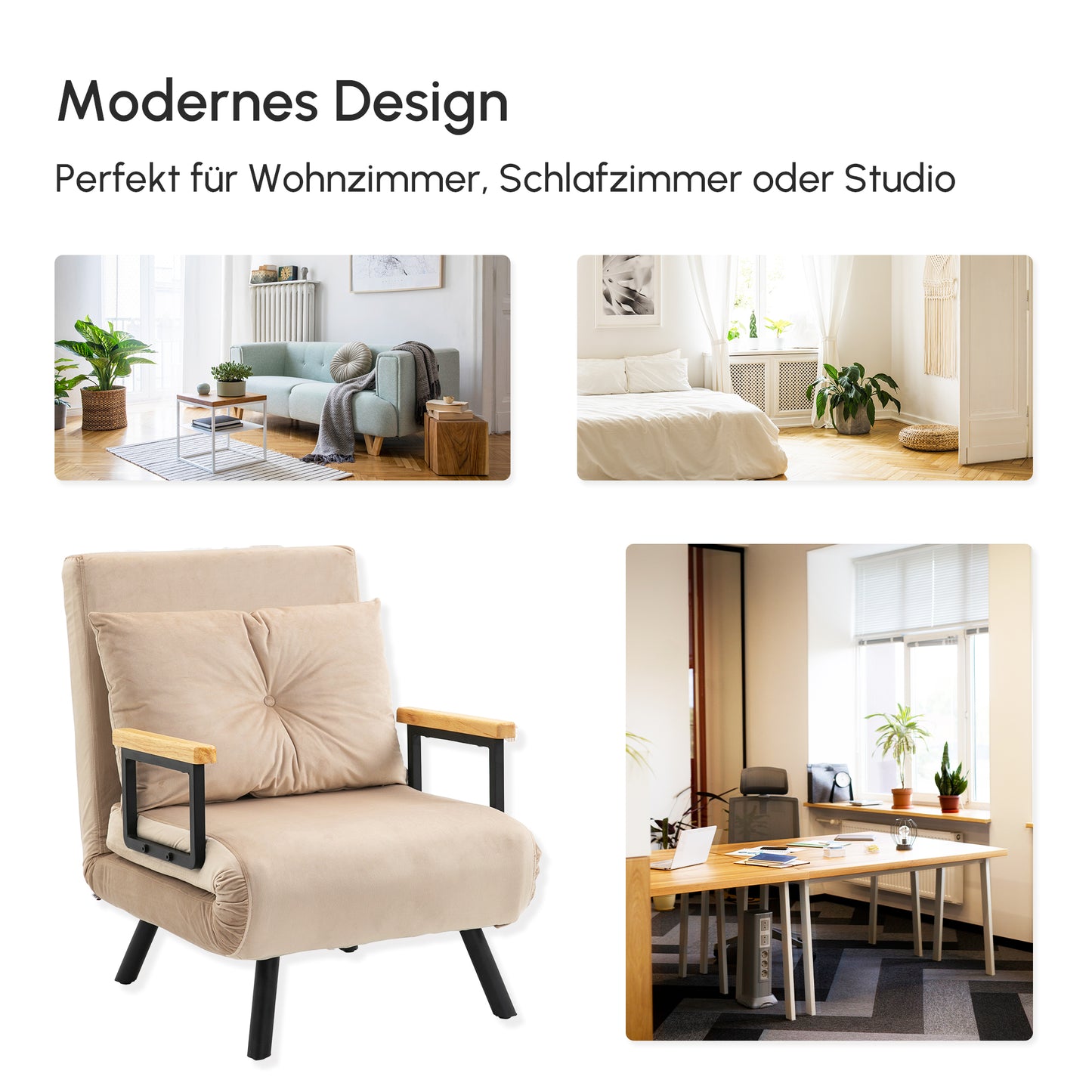 Relaxstoel – Relaxfauteuil – Leunstoel – Loungechair – Scandinavische Design – Beige Kussen Met Knopen – Verstelbare Rugleuning