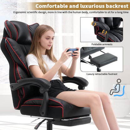 Gamingstoel – Gamestoel – Gaming Chair – Game Stoel – Bureaustoel – Ergonomisch – Hoogte Verstelbaar – PU Leer – Zachte Schuimvoering – Stevige Rugsteun – Vijf-Wiel Basis
