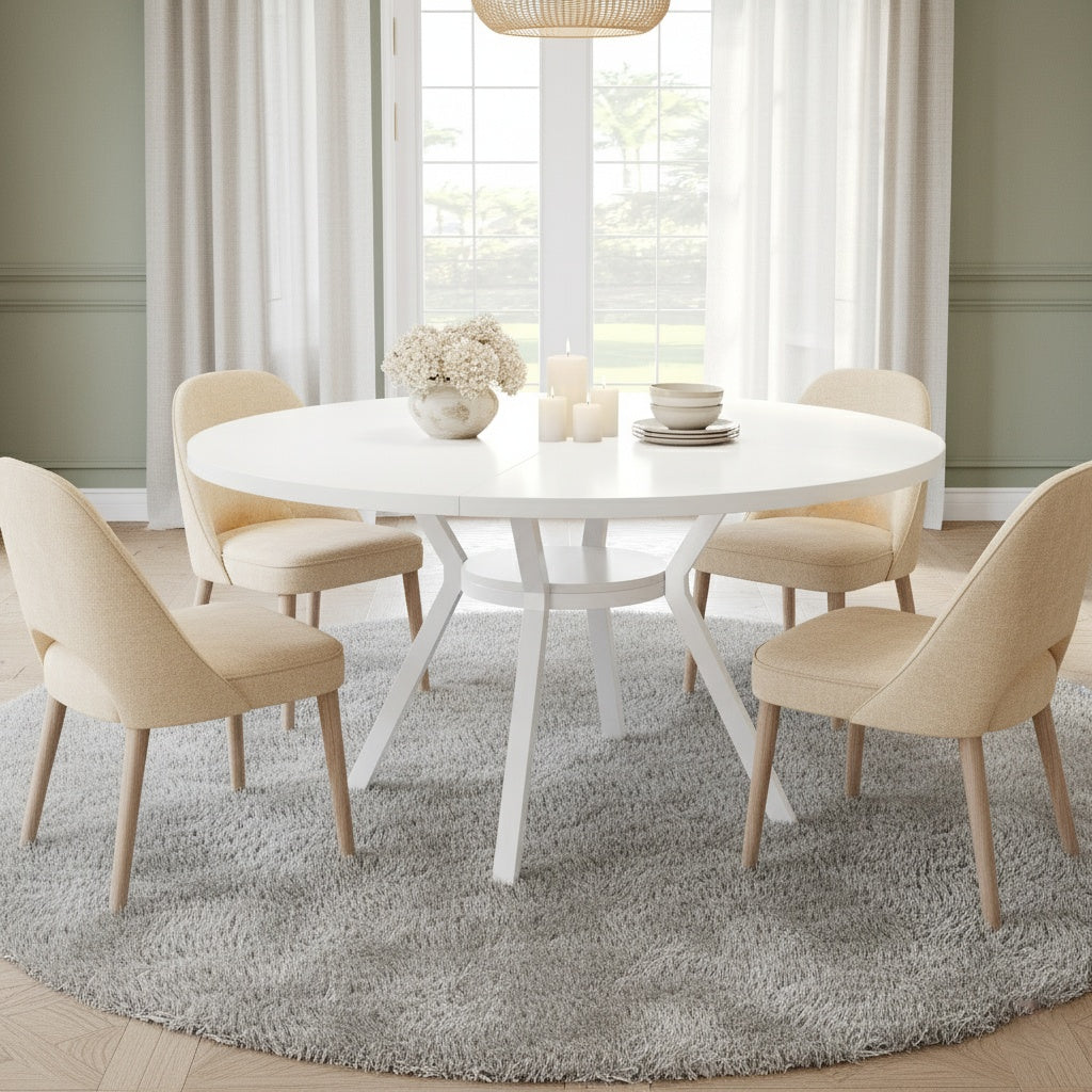 Ronde Eettafel – Eetkamertafel – Keukentafel – Ronde Tafel – Witte Tafel – MDF Tafelblad – Stabiel Metaal Onderstel – Ø 119 cm Voor 4-6 Personen