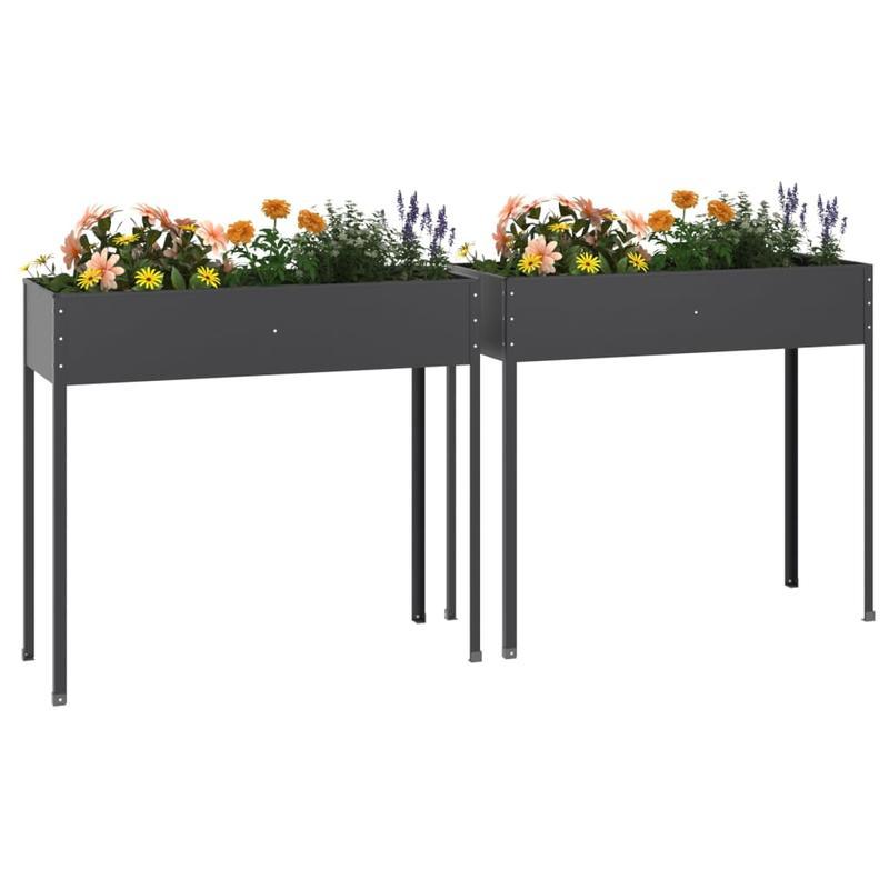 Bloemenstandaard – Plantenrek – Plantenhouder – Bloemenrek – Plantenbak – Set Van 2 – Gegalvaniseerd Staal – Weerbestendig Antraciet