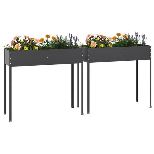 Bloemenstandaard – Plantenrek – Plantenhouder – Bloemenrek – Plantenbak – Set Van 2 – Gegalvaniseerd Staal – Weerbestendig Antraciet
