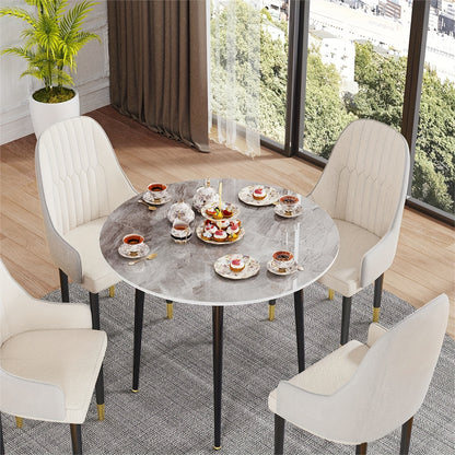 Eettafel – Ronde Tafel – Keukentafel – Dinertafel – Eetkamertafel – Hoogglans Sintered Stone Blad – 80 cm Diameter Metalen Tapered Poten