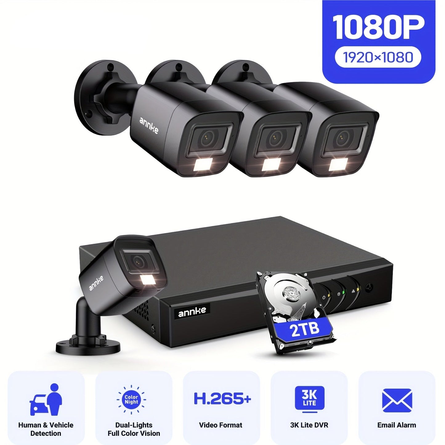 Beveiligingscamera – Camerabewaking – Inbraakbeveiliging – Buitencamera – IP-camera – 16-Kanaals Wired Systeem – AI Mens- en Voertuigdetectie – 2TB HDD Opslag – 20 Meter Nachtzicht
