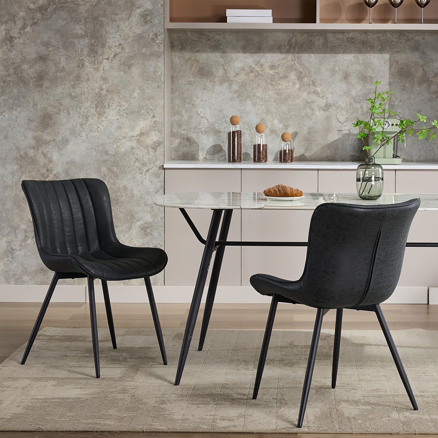 Eetkamerstoelen – Dining Chairs – Keukenstoelen – Stoelen Set – Zitmeubels – Set Van 2 – Zwart Kunstleer – Metalen Poten – Ruimtebesparend & Makkelijk Schoon Te Maken