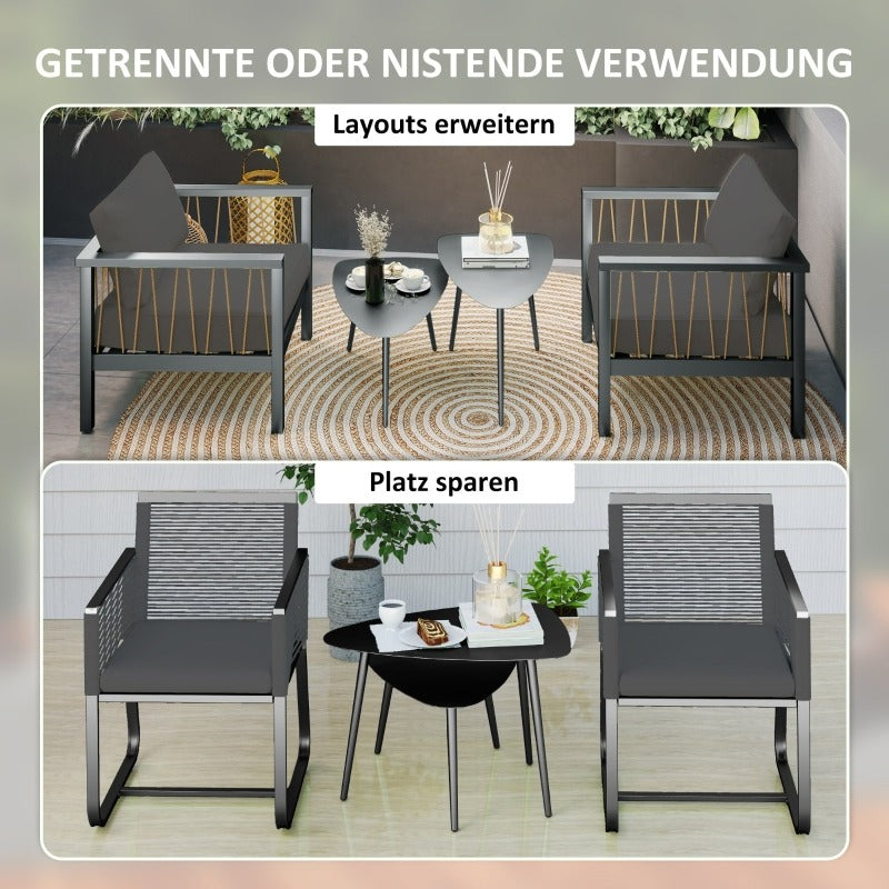 Buiten Tafel Set – Tuin Bijzettafel – Balkon Tafel – Patio Meubel – Buitenmeubelen – Stalen Frame – Marmer Look Blad – Geometrisch Design – Eenvoudige Montage