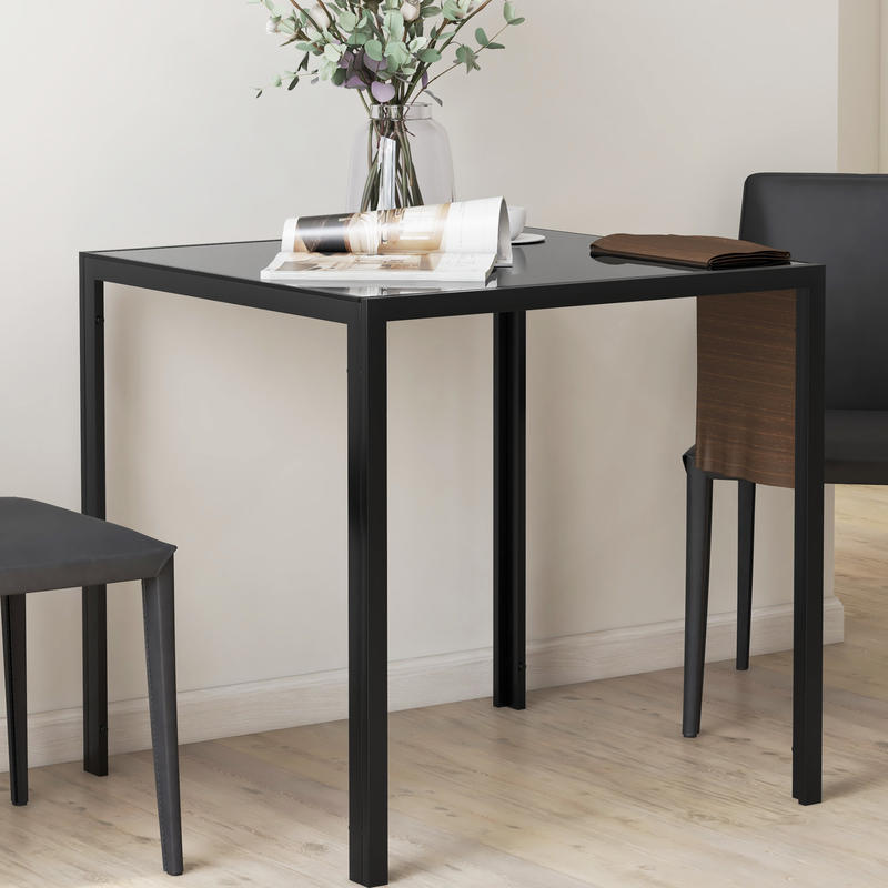 Square Dining Table for Four, Featuring a Tempered Glass Surface, Suitable for Kitchen And Dining Areas, Measuring 75 X 75 X 75 Cm, in Black.