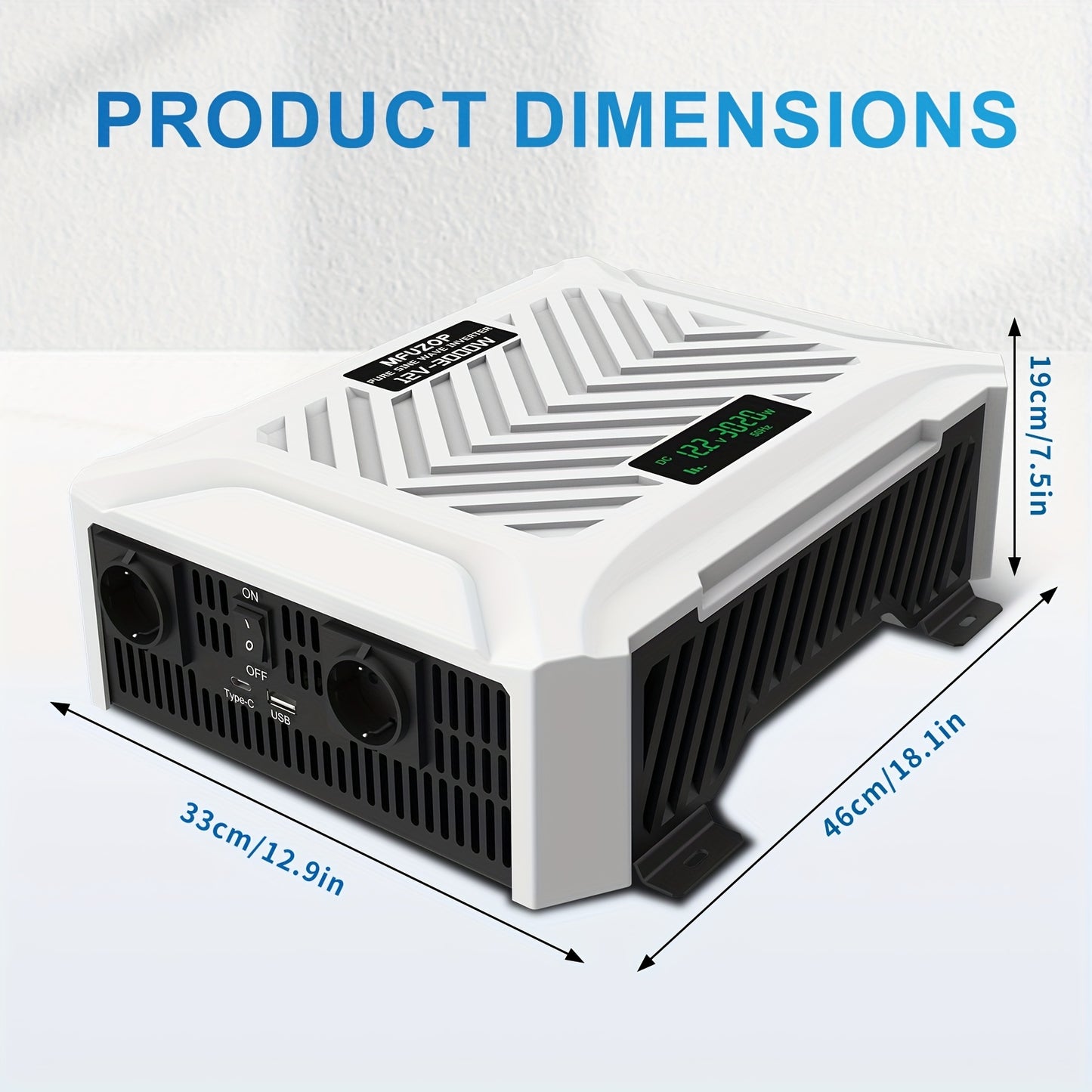 Omvormer – Spanning Converter – Power Inverter – Stroomomvormer – Sinusgolf Omvormer – Zuivere Sinusgolf – 12V - 3000W – Overbelasting Bescherming – Hoge Efficiëntie