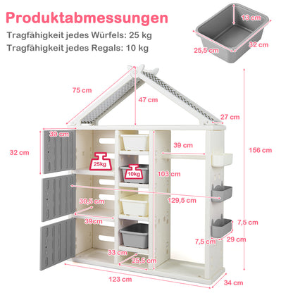 Kinderkast – Opbergkast – Speelgoedkast – Kleerkast – Kindermeubel – Huisstijl – Kledingrek – HDPE Kunststof – 130x34x156,5 cm