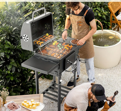 Barbecue – Buitenbarbecue – Grill – Houtskoolbarbecue – Tuinbarbecue – Zwart – Hoogwaardig Staal – Dubbel Grilloppervlak