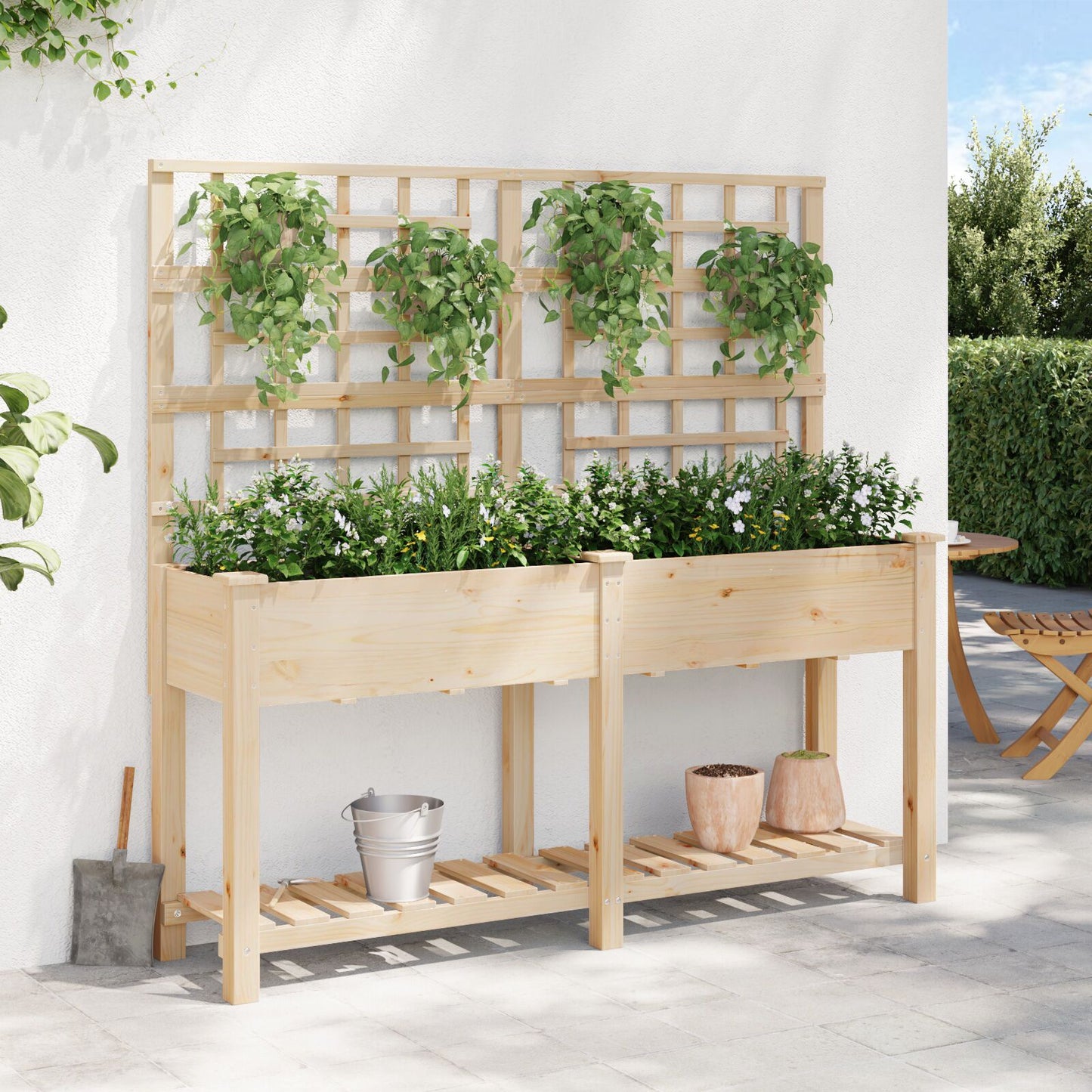 Plantenbak – Grote Bloembak – Houten Plantenbak – Buitenbak – Binnenbak – Met Klimrek – 161x43x152 Cm