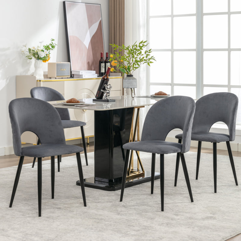 Eetkamerstoel – Stoel – Designstoel – Beklede Stoel – Fluwelen Stoel – Grijs + Fluweel – Verstelbare Poten – Robuust Metalen Frame
