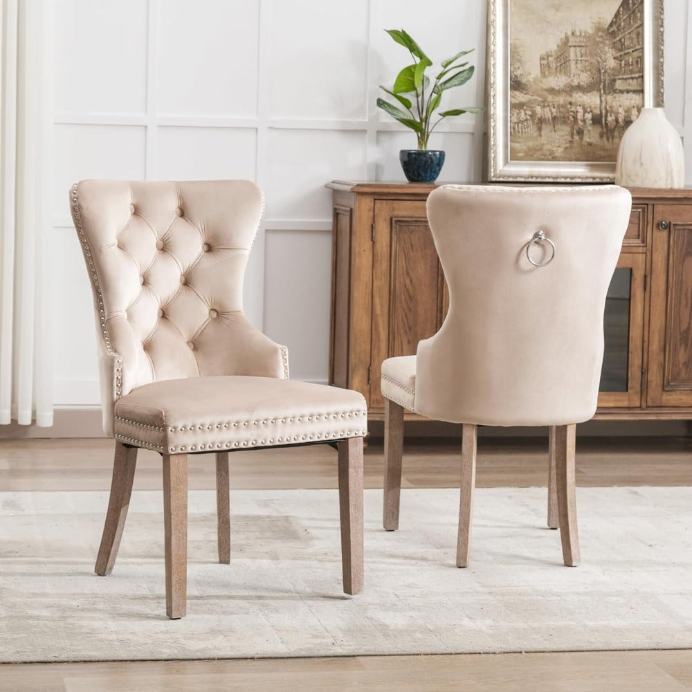 Eetkamerstoelen – Dining Stoelen – Eetkamerstoel Set – Comfort Stoelen – Beige Velvet Stoelen – Ergonomisch Design – Massief Houten Frame