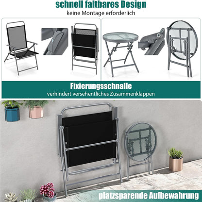 3-Delige Balkonset – Opvouwbare Tuinset – Bistroset – Balkonmeubilair – Terrasmeubilair – Extra Breed Zitvlak 57 cm – Duurzaam Metalen Frame